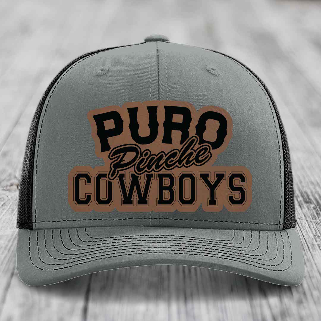 Puro Pinche Cowboys - Leather Patch Hat - Dark Brown to Black Patch - Richardson 112 Snapback Trucker Hat
