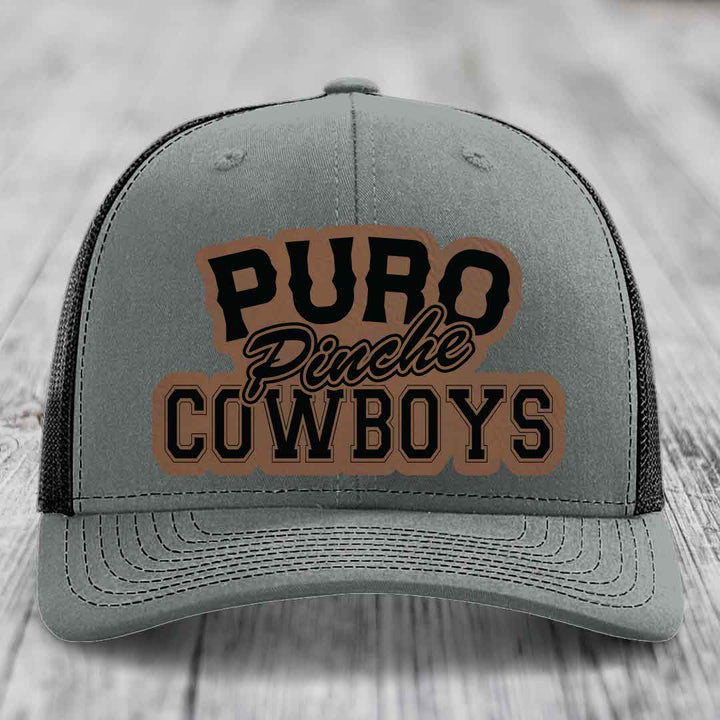 Puro Pinche Cowboys - Leather Patch Hat - Dark Brown to Black Patch - Richardson 112 Snapback Trucker Hat