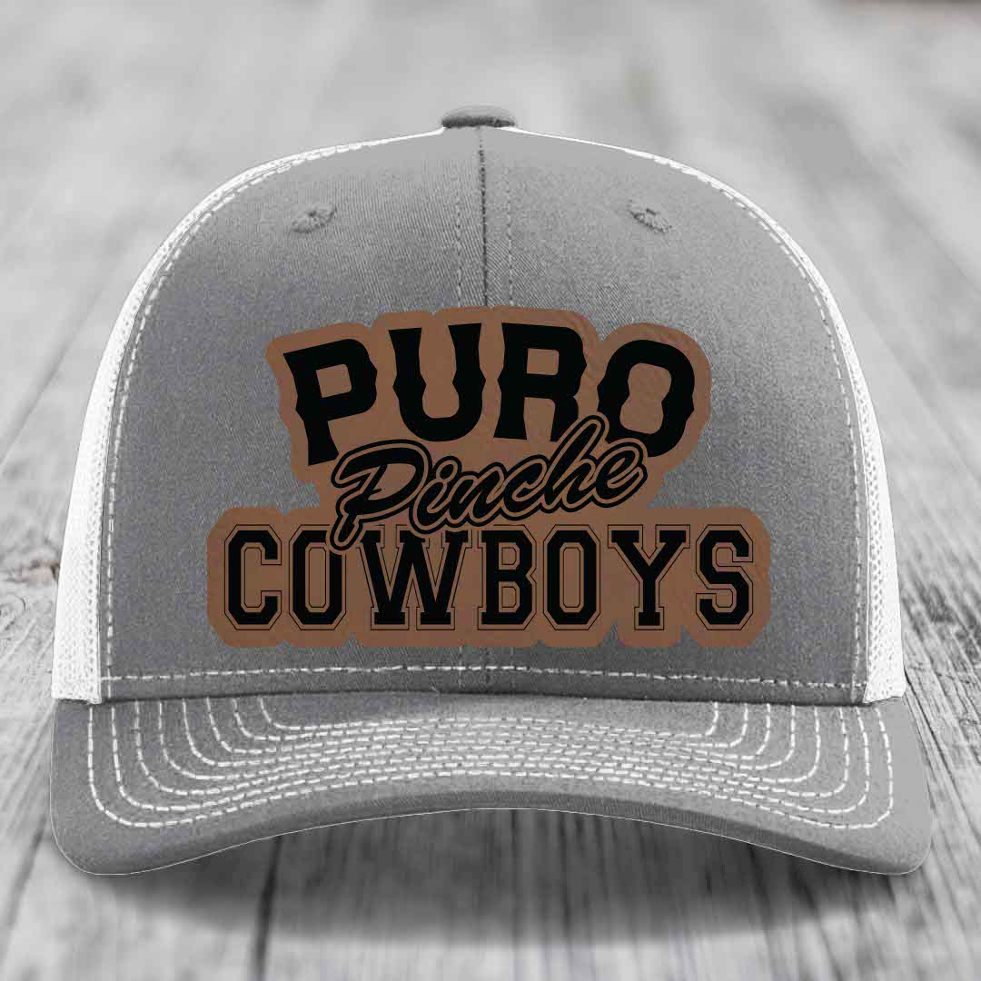 Puro Pinche Cowboys - Leather Patch Hat - Dark Brown to Black Patch - Richardson 112 Snapback Trucker Hat