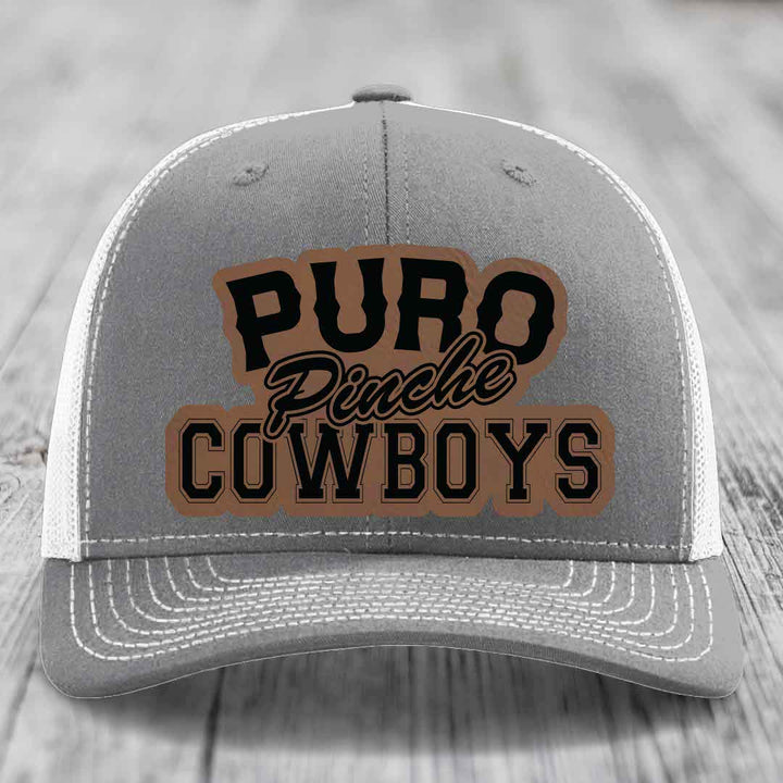 Puro Pinche Cowboys - Leather Patch Hat - Dark Brown to Black Patch - Richardson 112 Snapback Trucker Hat