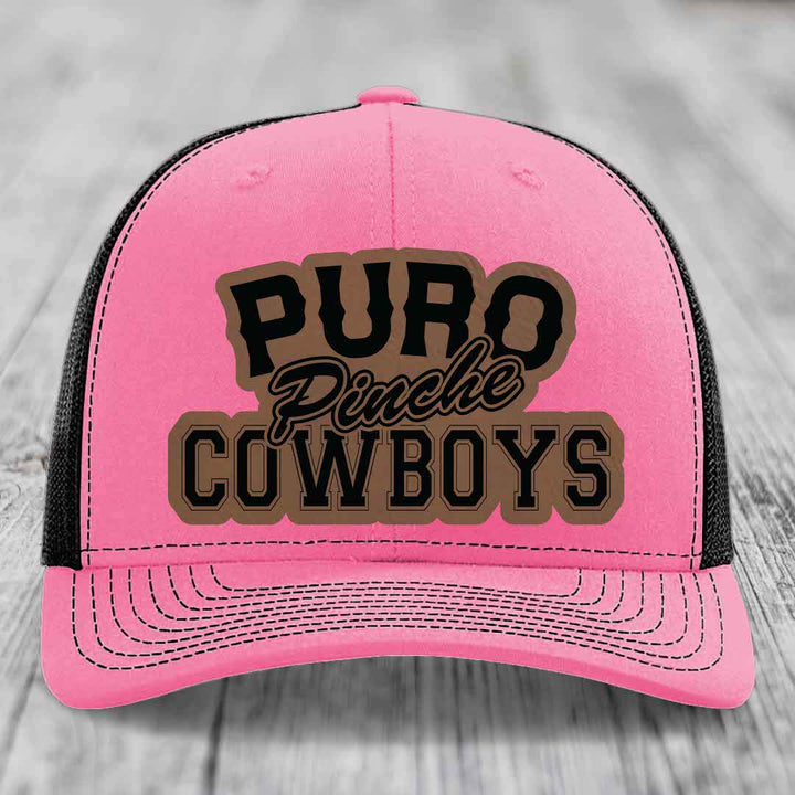 Puro Pinche Cowboys - Leather Patch Hat - Dark Brown to Black Patch - Richardson 112 Snapback Trucker Hat