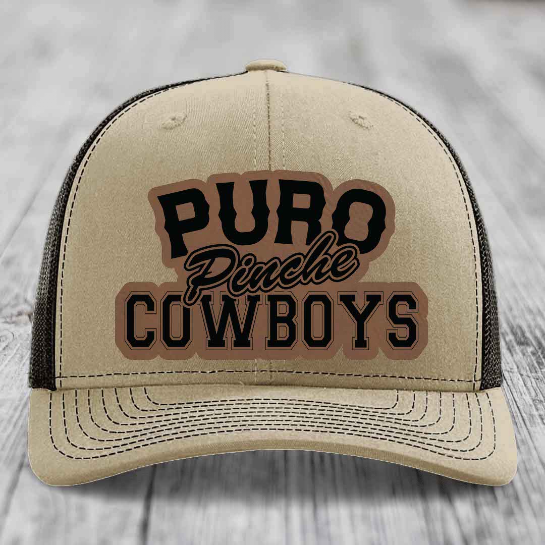 Puro Pinche Cowboys - Leather Patch Hat - Dark Brown to Black Patch - Richardson 112 Snapback Trucker Hat