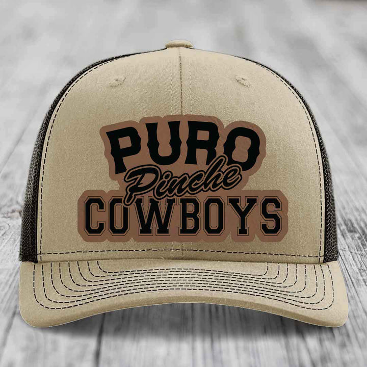Puro Pinche Cowboys - Leather Patch Hat - Dark Brown to Black Patch - Richardson 112 Snapback Trucker Hat