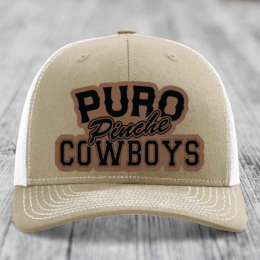 Puro Pinche Cowboys - Leather Patch Hat - Dark Brown to Black Patch - Richardson 112 Snapback Trucker Hat