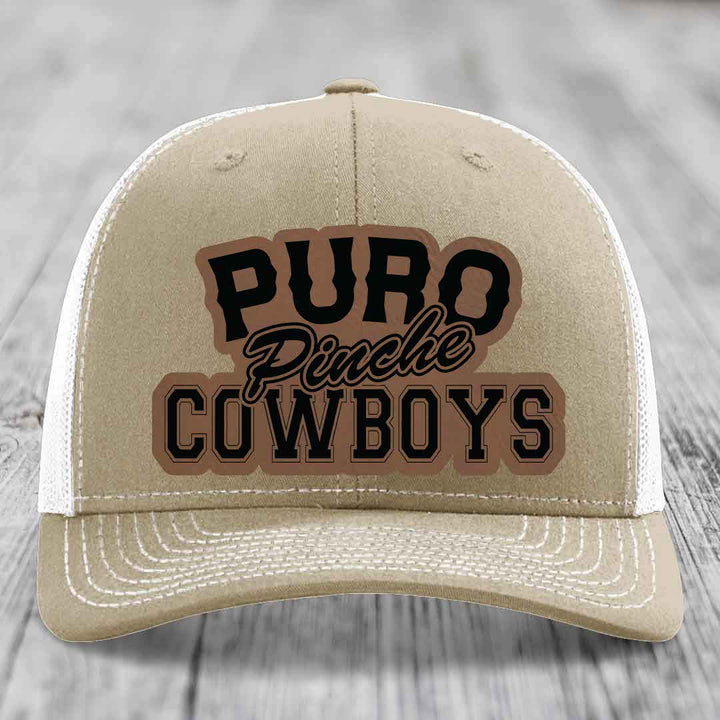 Puro Pinche Cowboys - Leather Patch Hat - Dark Brown to Black Patch - Richardson 112 Snapback Trucker Hat
