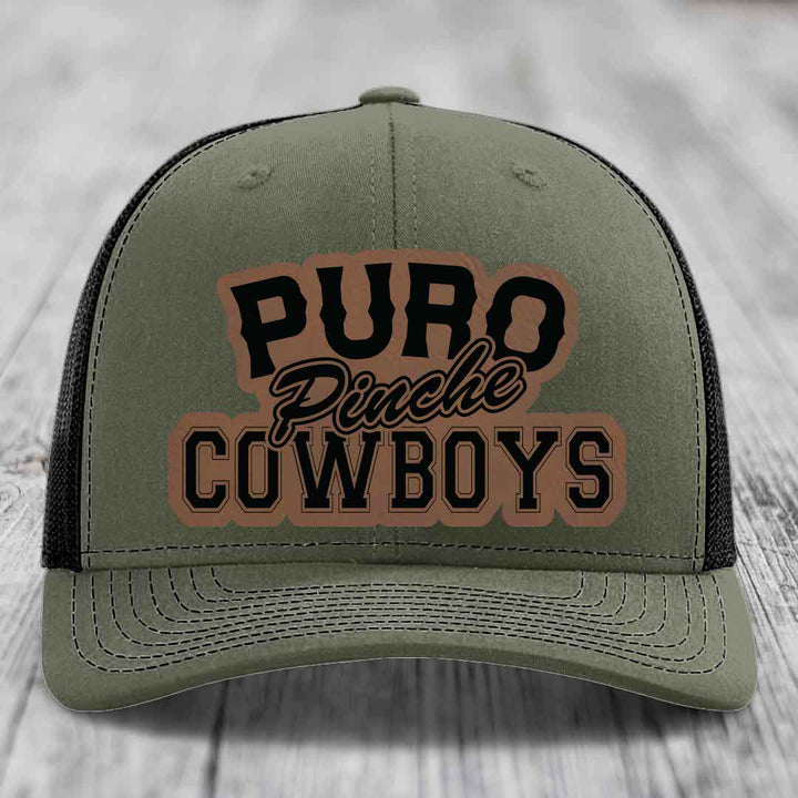 Puro Pinche Cowboys - Leather Patch Hat - Dark Brown to Black Patch - Richardson 112 Snapback Trucker Hat