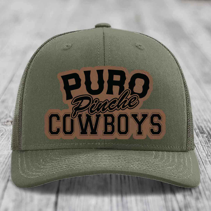 Puro Pinche Cowboys - Leather Patch Hat - Dark Brown to Black Patch - Richardson 112 Snapback Trucker Hat