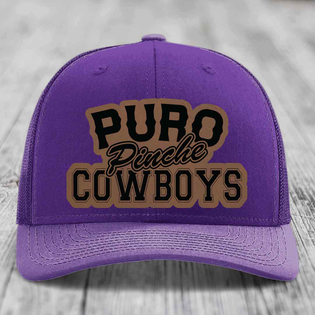 Puro Pinche Cowboys - Leather Patch Hat - Dark Brown to Black Patch - Richardson 112 Snapback Trucker Hat
