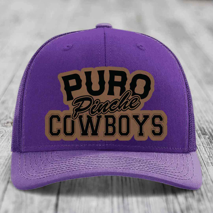 Puro Pinche Cowboys - Leather Patch Hat - Dark Brown to Black Patch - Richardson 112 Snapback Trucker Hat