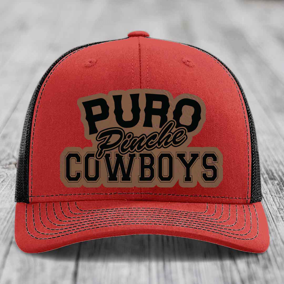Puro Pinche Cowboys - Leather Patch Hat - Dark Brown to Black Patch - Richardson 112 Snapback Trucker Hat