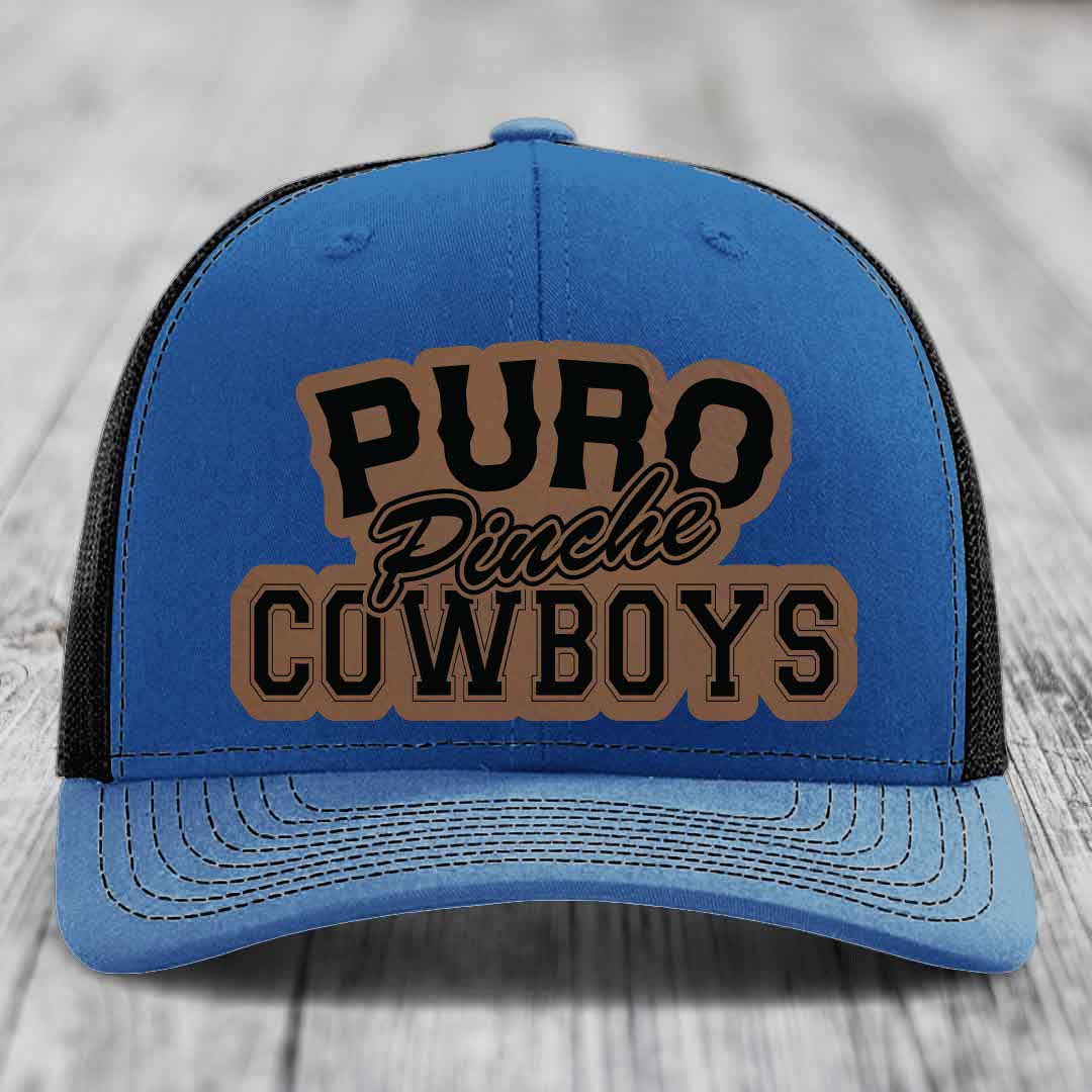 Puro Pinche Cowboys - Leather Patch Hat - Dark Brown to Black Patch - Richardson 112 Snapback Trucker Hat
