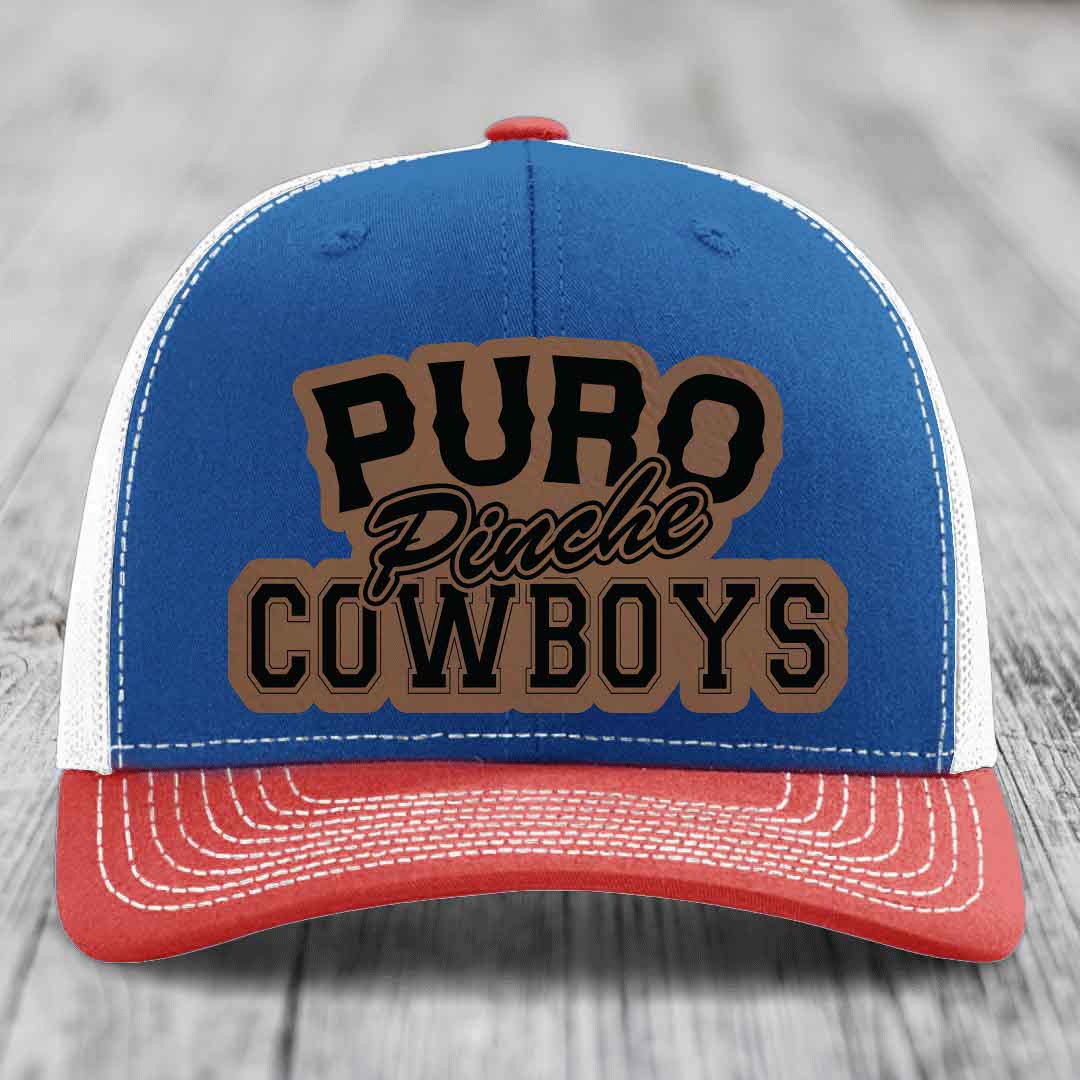 Puro Pinche Cowboys - Leather Patch Hat - Dark Brown to Black Patch - Richardson 112 Snapback Trucker Hat