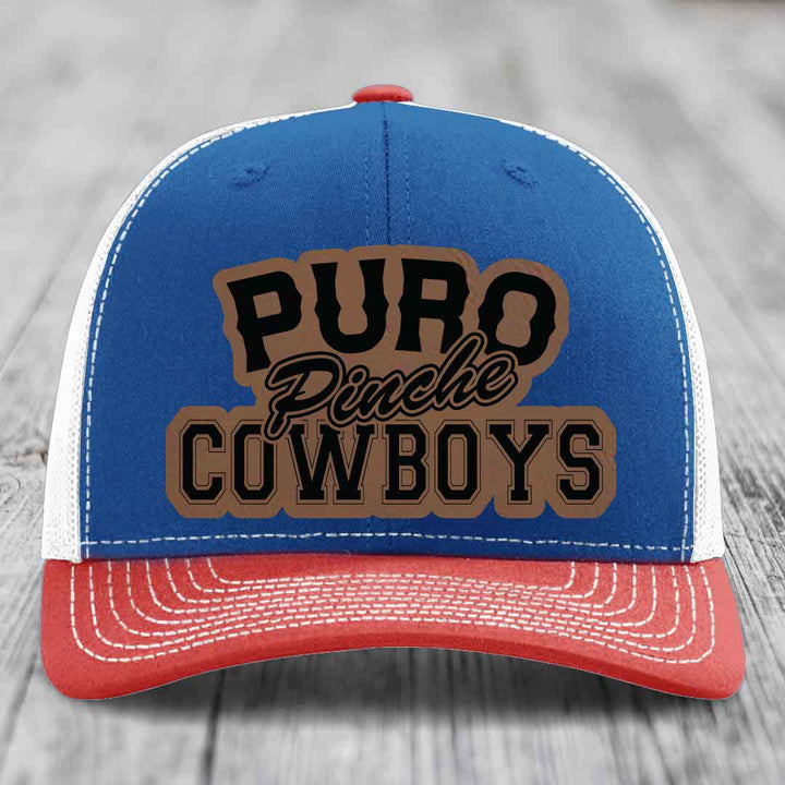 Puro Pinche Cowboys - Leather Patch Hat - Dark Brown to Black Patch - Richardson 112 Snapback Trucker Hat