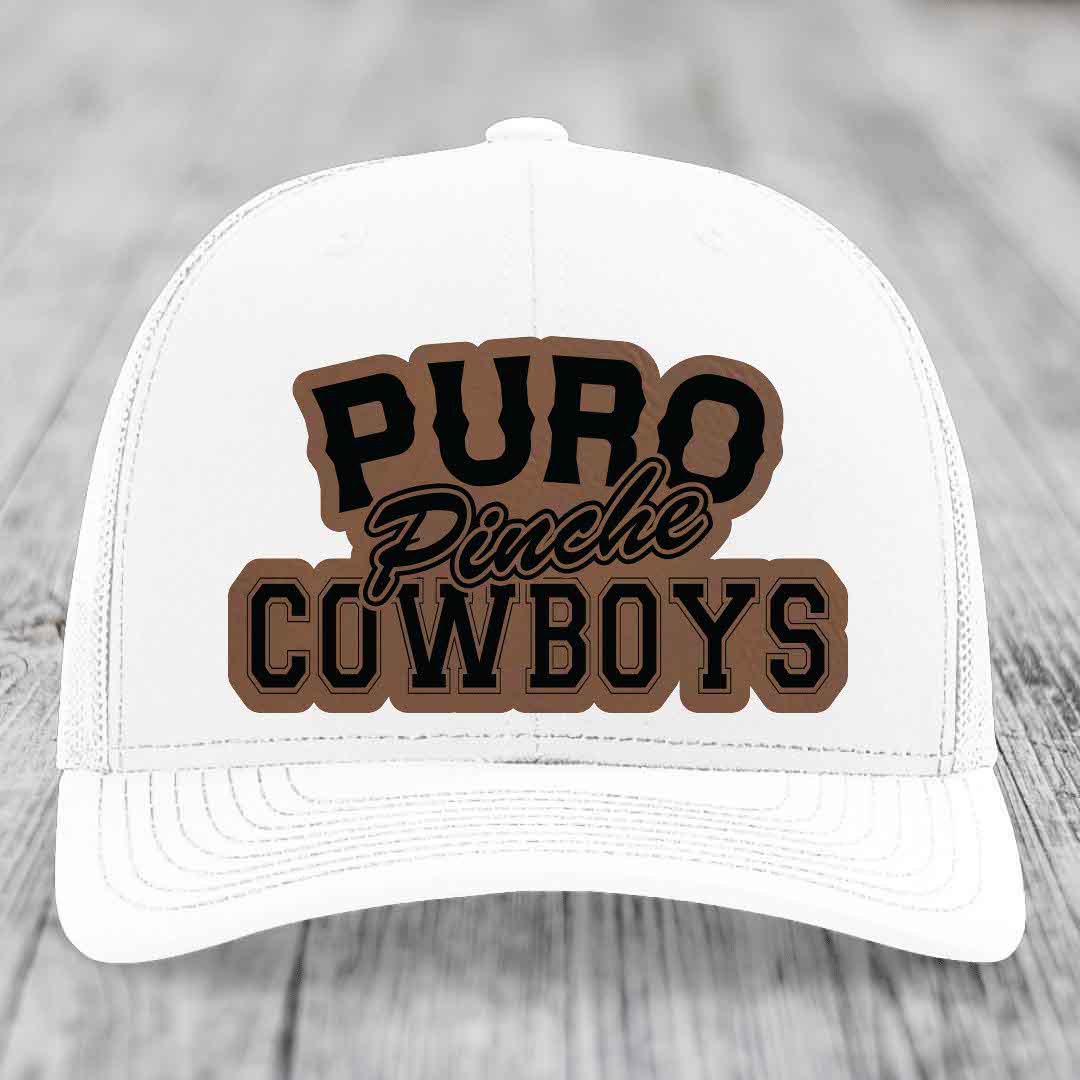 Puro Pinche Cowboys - Leather Patch Hat - Dark Brown to Black Patch - Richardson 112 Snapback Trucker Hat