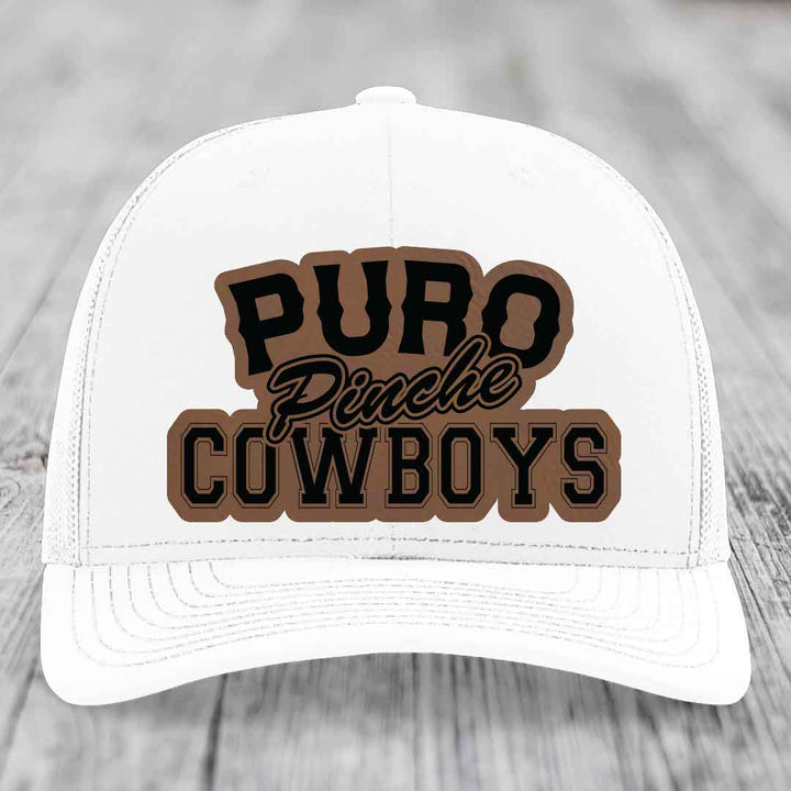 Puro Pinche Cowboys - Leather Patch Hat - Dark Brown to Black Patch - Richardson 112 Snapback Trucker Hat
