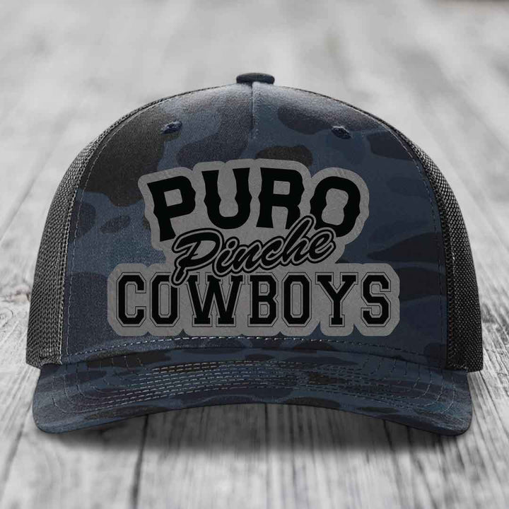 Puro Pinche Cowboys - Leather Patch Hat - Grey to Black Patch - Richardson 112PFP Snapback Trucker Hat