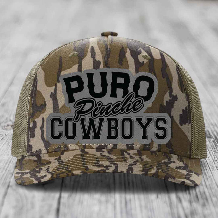 Puro Pinche Cowboys - Leather Patch Hat - Grey to Black Patch - Richardson 112PFP Snapback Trucker Hat