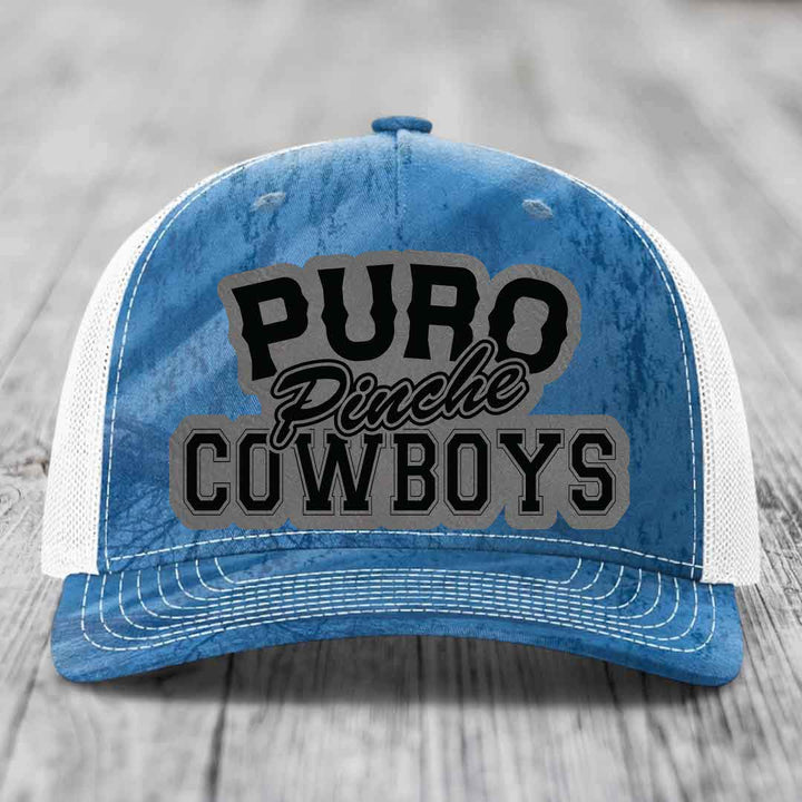 Puro Pinche Cowboys - Leather Patch Hat - Grey to Black Patch - Richardson 112PFP Snapback Trucker Hat