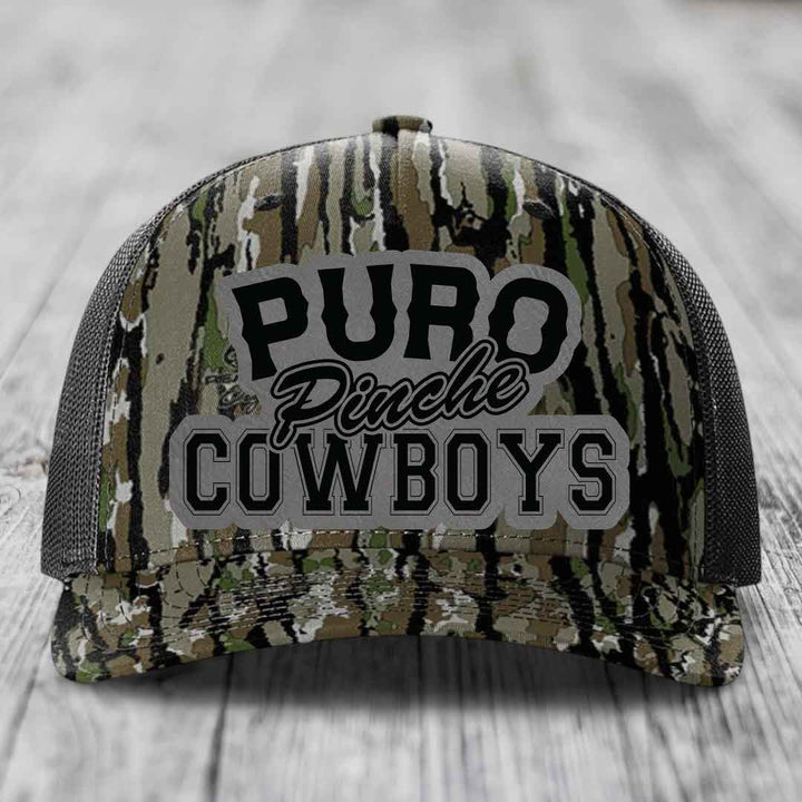 Puro Pinche Cowboys - Leather Patch Hat - Grey to Black Patch - Richardson 112PFP Snapback Trucker Hat