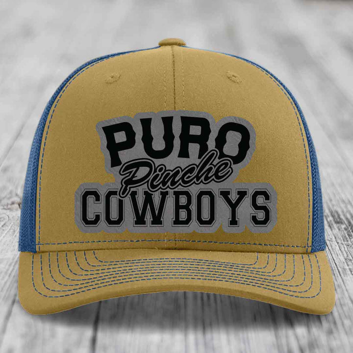 Puro Pinche Cowboys - Leather Patch Hat - Grey to Black Patch - Richardson 112 Snapback Trucker Hat