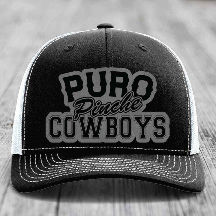 Puro Pinche Cowboys - Leather Patch Hat - Grey to Black Patch - Richardson 112 Snapback Trucker Hat
