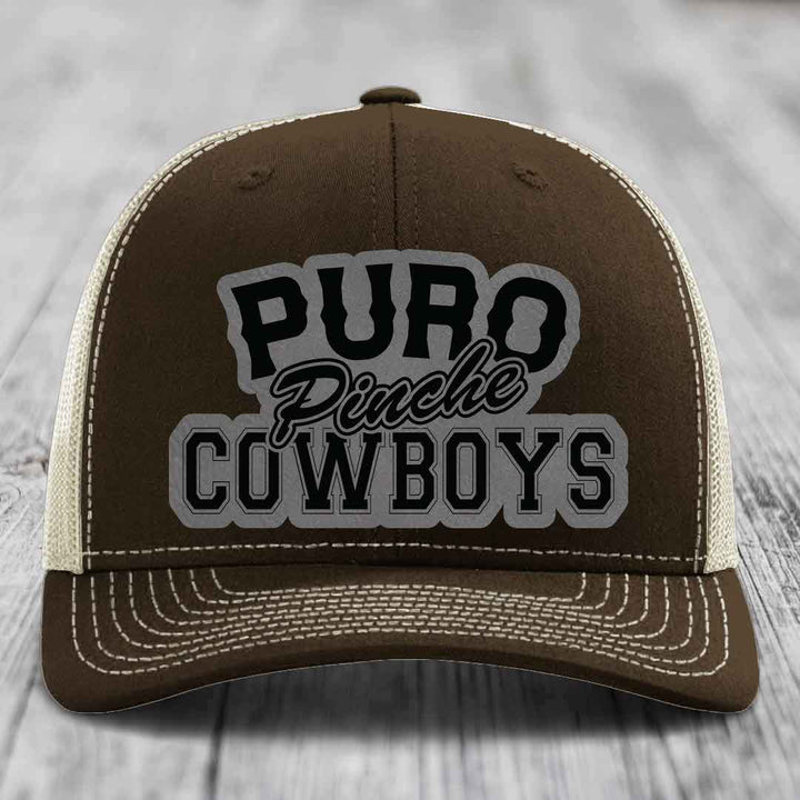 Puro Pinche Cowboys - Leather Patch Hat - Grey to Black Patch - Richardson 112 Snapback Trucker Hat