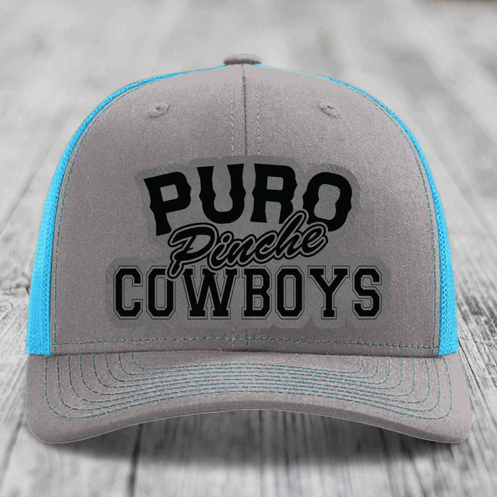 Puro Pinche Cowboys - Leather Patch Hat - Grey to Black Patch - Richardson 112 Snapback Trucker Hat