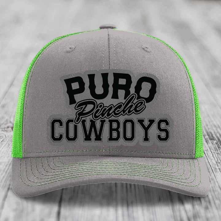 Puro Pinche Cowboys - Leather Patch Hat - Grey to Black Patch - Richardson 112 Snapback Trucker Hat