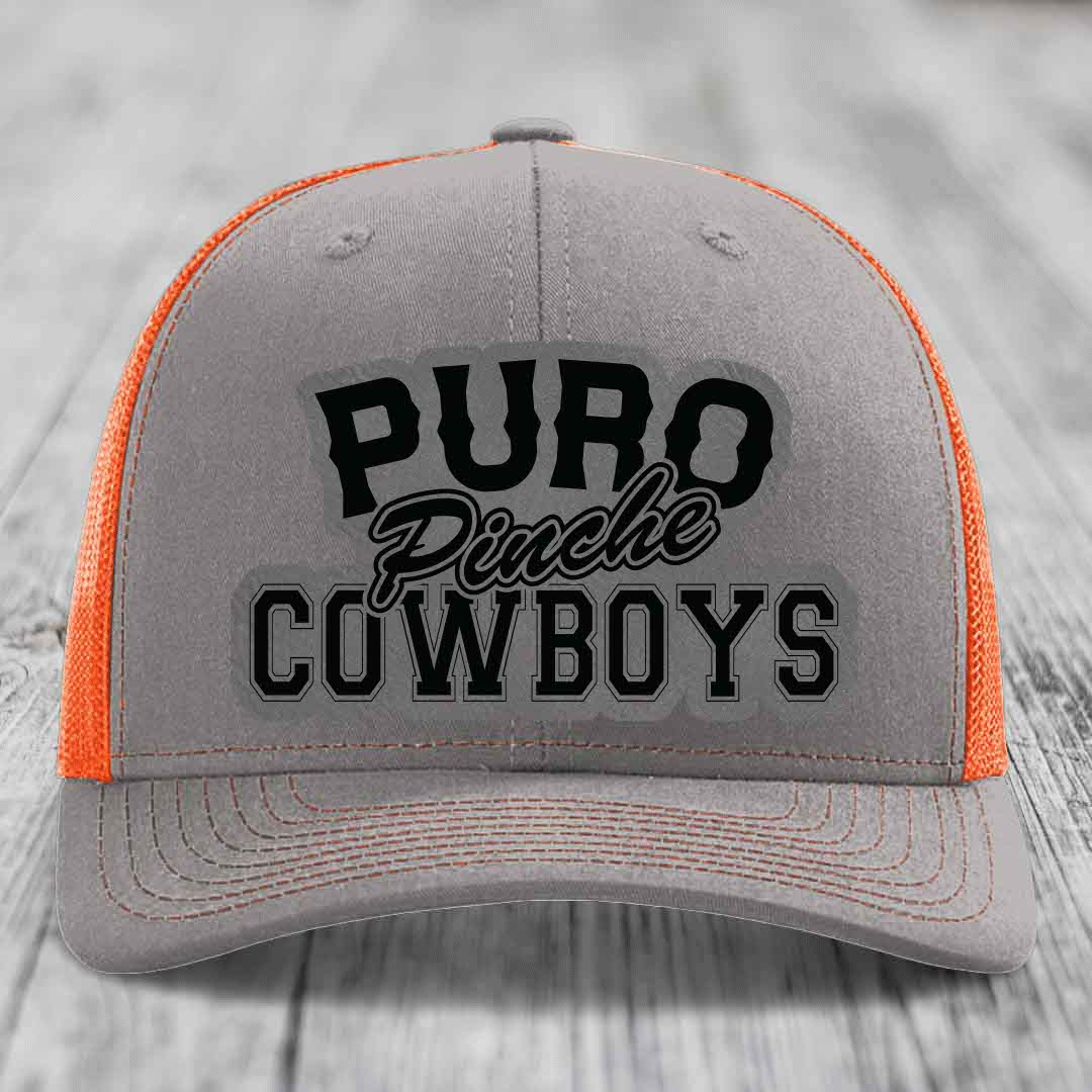 Puro Pinche Cowboys - Leather Patch Hat - Grey to Black Patch - Richardson 112 Snapback Trucker Hat
