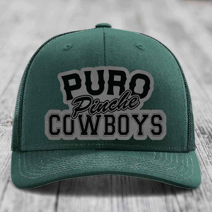 Puro Pinche Cowboys - Leather Patch Hat - Grey to Black Patch - Richardson 112 Snapback Trucker Hat
