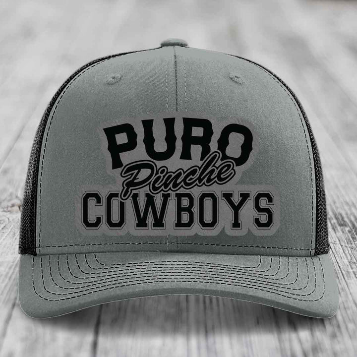 Puro Pinche Cowboys - Leather Patch Hat - Grey to Black Patch - Richardson 112 Snapback Trucker Hat