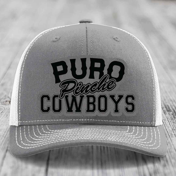 Puro Pinche Cowboys - Leather Patch Hat - Grey to Black Patch - Richardson 112 Snapback Trucker Hat