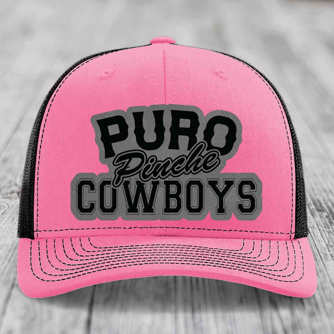 Puro Pinche Cowboys - Leather Patch Hat - Grey to Black Patch - Richardson 112 Snapback Trucker Hat