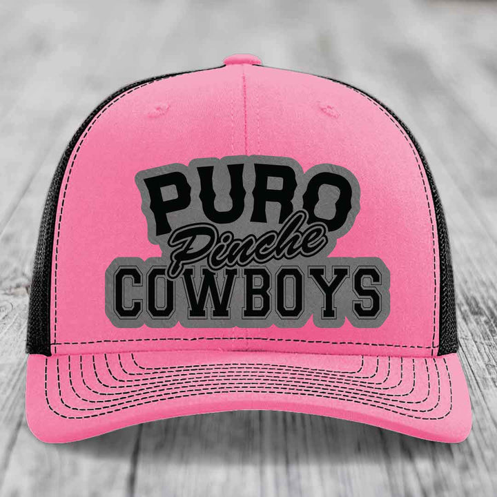 Puro Pinche Cowboys - Leather Patch Hat - Grey to Black Patch - Richardson 112 Snapback Trucker Hat
