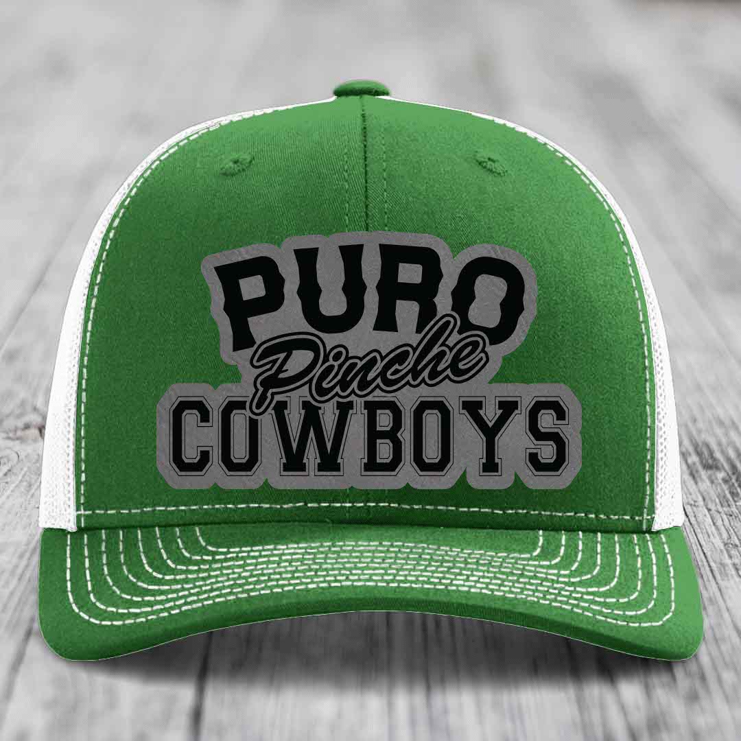 Puro Pinche Cowboys - Leather Patch Hat - Grey to Black Patch - Richardson 112 Snapback Trucker Hat