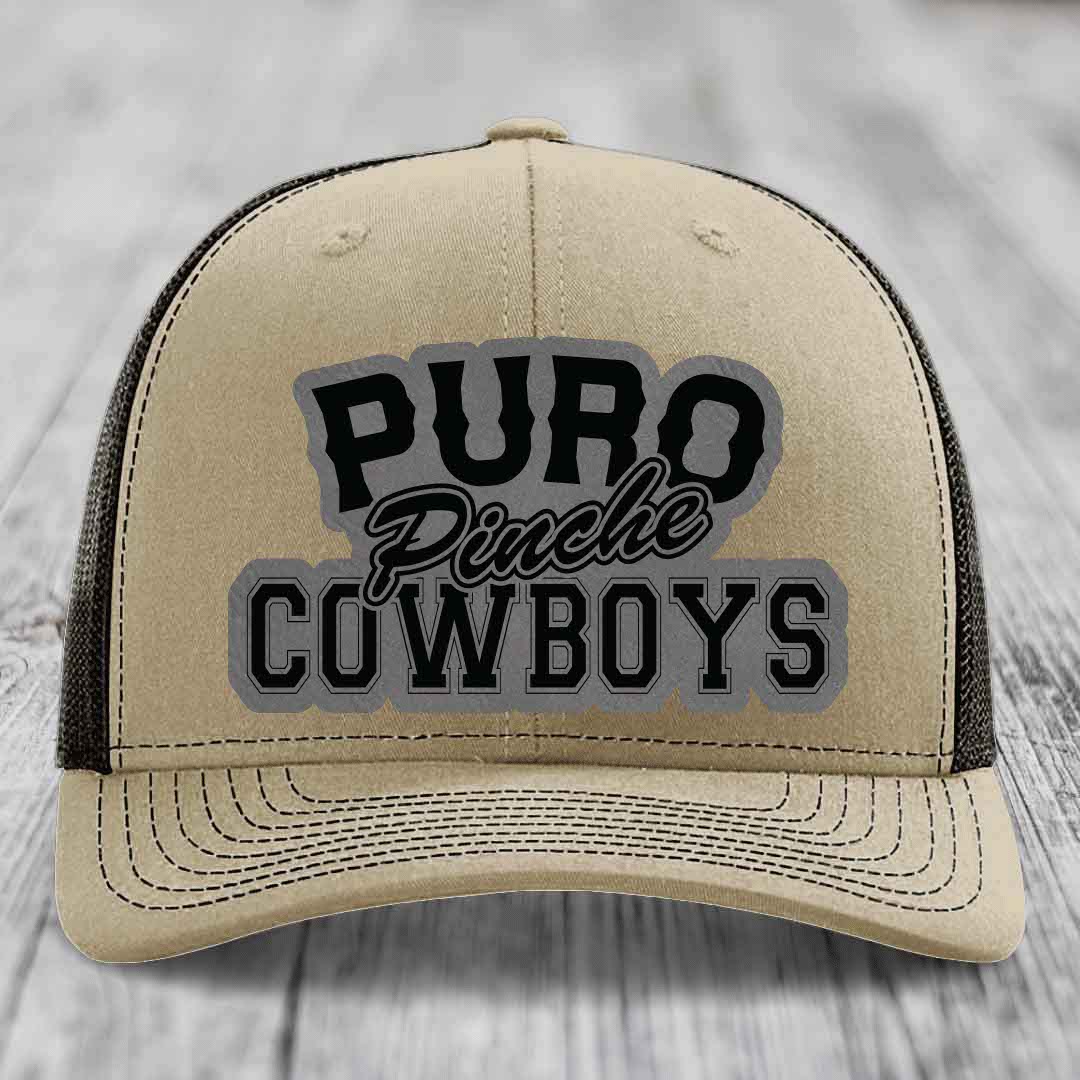 Puro Pinche Cowboys - Leather Patch Hat - Grey to Black Patch - Richardson 112 Snapback Trucker Hat