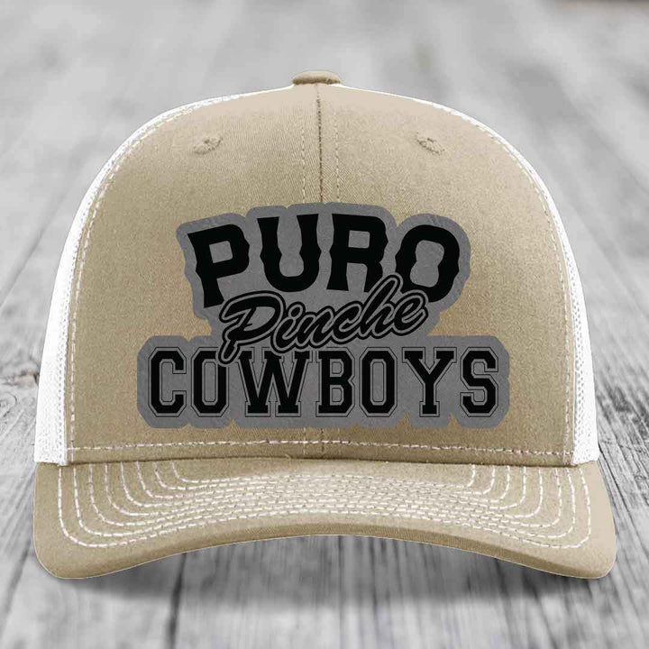 Puro Pinche Cowboys - Leather Patch Hat - Grey to Black Patch - Richardson 112 Snapback Trucker Hat