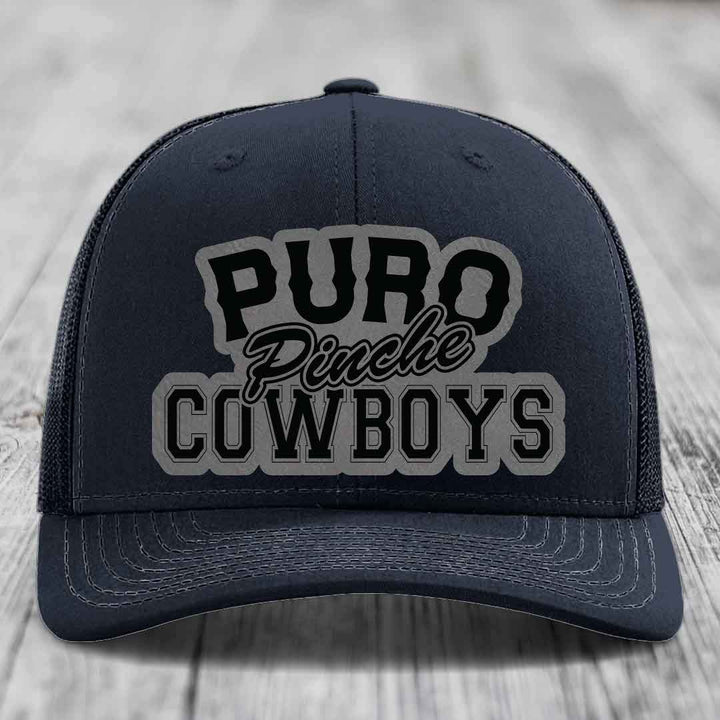 Puro Pinche Cowboys - Leather Patch Hat - Grey to Black Patch - Richardson 112 Snapback Trucker Hat
