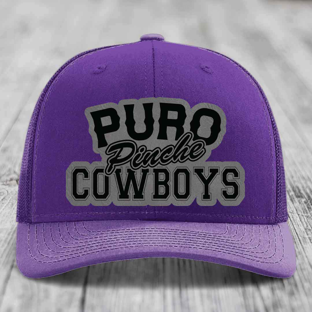 Puro Pinche Cowboys - Leather Patch Hat - Grey to Black Patch - Richardson 112 Snapback Trucker Hat
