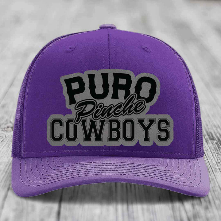 Puro Pinche Cowboys - Leather Patch Hat - Grey to Black Patch - Richardson 112 Snapback Trucker Hat