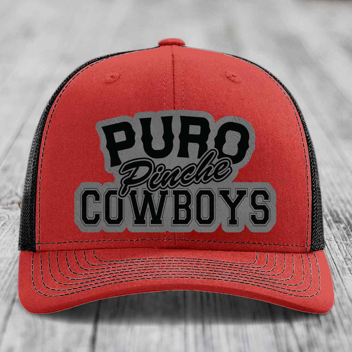 Puro Pinche Cowboys - Leather Patch Hat - Grey to Black Patch - Richardson 112 Snapback Trucker Hat
