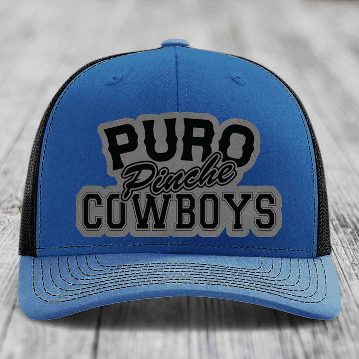 Puro Pinche Cowboys - Leather Patch Hat - Grey to Black Patch - Richardson 112 Snapback Trucker Hat