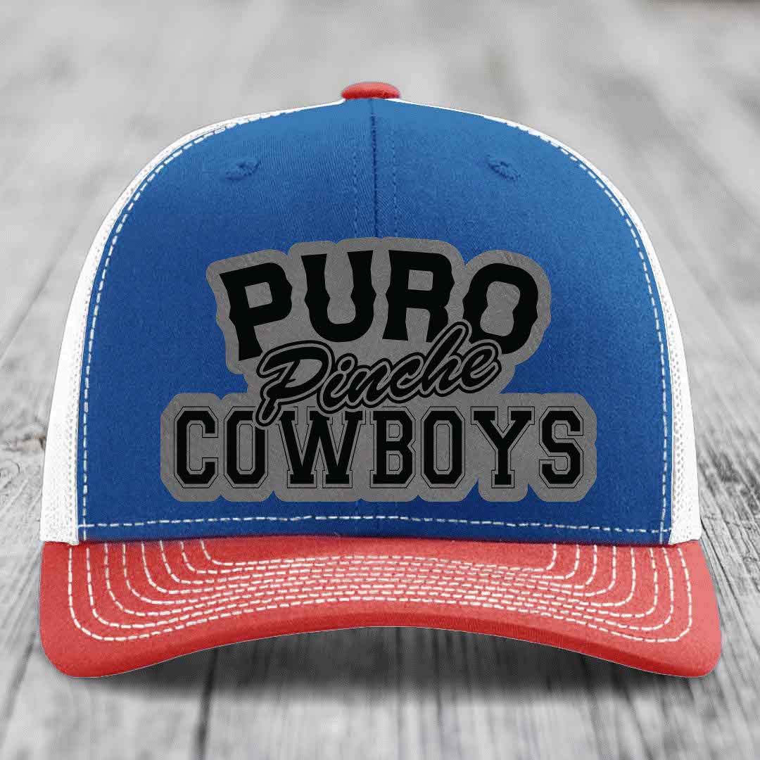 Puro Pinche Cowboys - Leather Patch Hat - Grey to Black Patch - Richardson 112 Snapback Trucker Hat