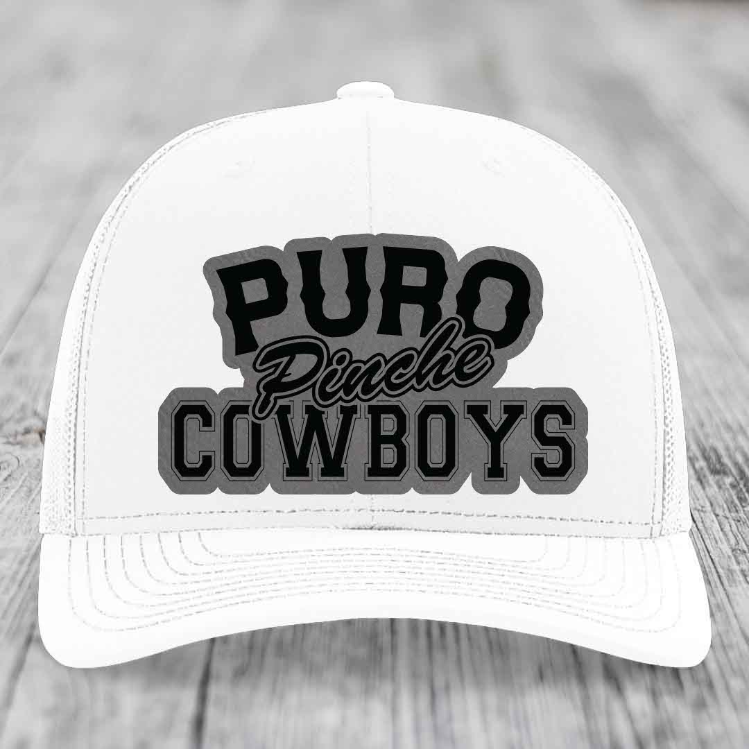 Puro Pinche Cowboys - Leather Patch Hat - Grey to Black Patch - Richardson 112 Snapback Trucker Hat