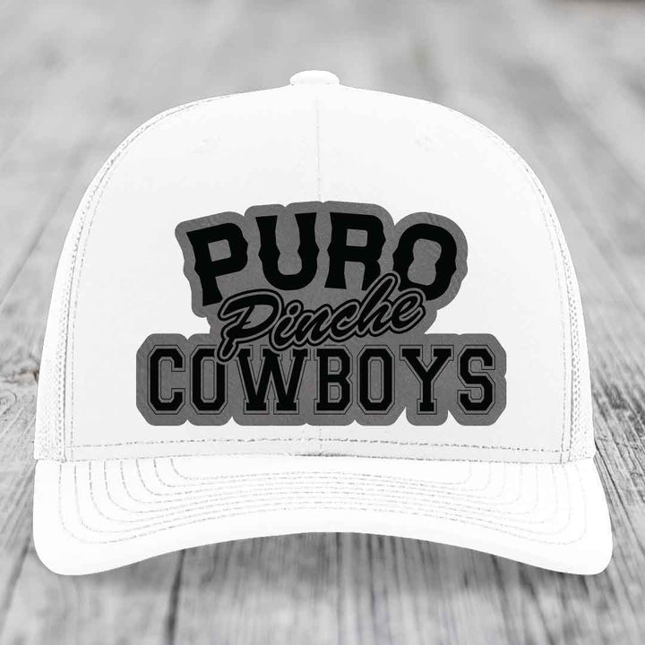 Puro Pinche Cowboys - Leather Patch Hat - Grey to Black Patch - Richardson 112 Snapback Trucker Hat