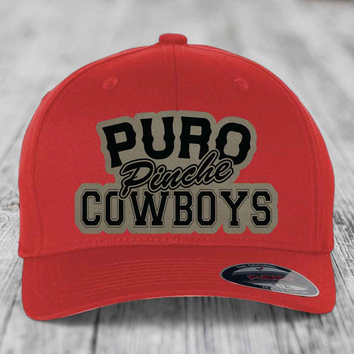 Puro Pinche Cowboys - Leather Patch Hat - Light Brown to Black Patch - Flexfit 6277 Fitted Hat