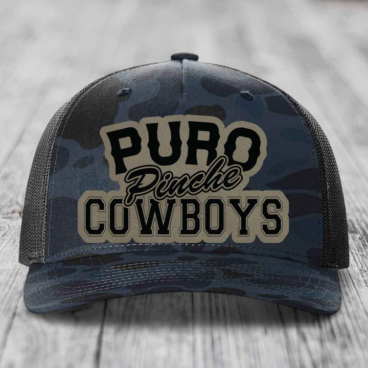 Puro Pinche Cowboys - Leather Patch Hat - Light Brown to Black Patch - Richardson 112PFP Snapback Trucker Hat