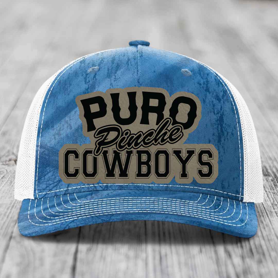 Puro Pinche Cowboys - Leather Patch Hat - Light Brown to Black Patch - Richardson 112PFP Snapback Trucker Hat