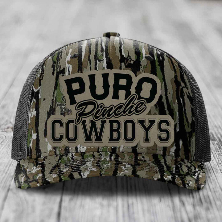 Puro Pinche Cowboys - Leather Patch Hat - Light Brown to Black Patch - Richardson 112PFP Snapback Trucker Hat
