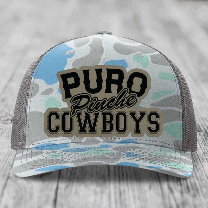 Puro Pinche Cowboys - Leather Patch Hat - Light Brown to Black Patch - Richardson 112PFP Snapback Trucker Hat
